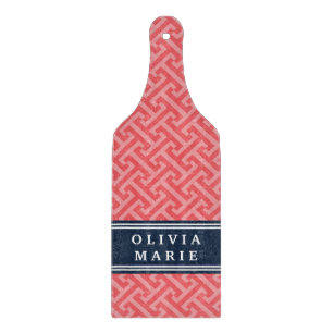 Planche À Découper Pastèque dorée rose Clé grecque Motif avec nom