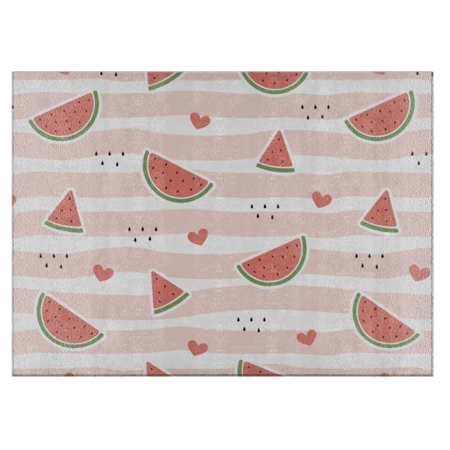 Planche À Découper Pastèques rouges, Coeurs, Grandes Pâtes, Motif d'é (Devant)