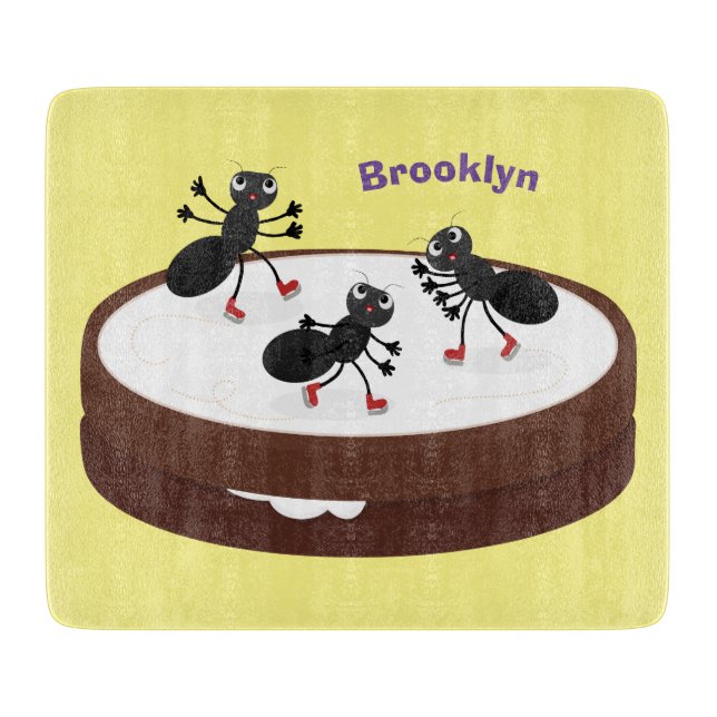 Planche À Découper Patinage sur glace de fourmis joyeuses sur dessin  (Devant)