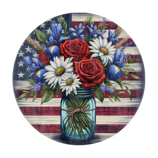 Planche À Découper Patriotique, floral en détresse (Devant)