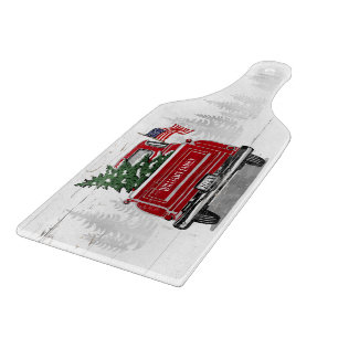 Planche À Découper Patriotique Noël Vintage Rouge Truck Drapeau Rusti