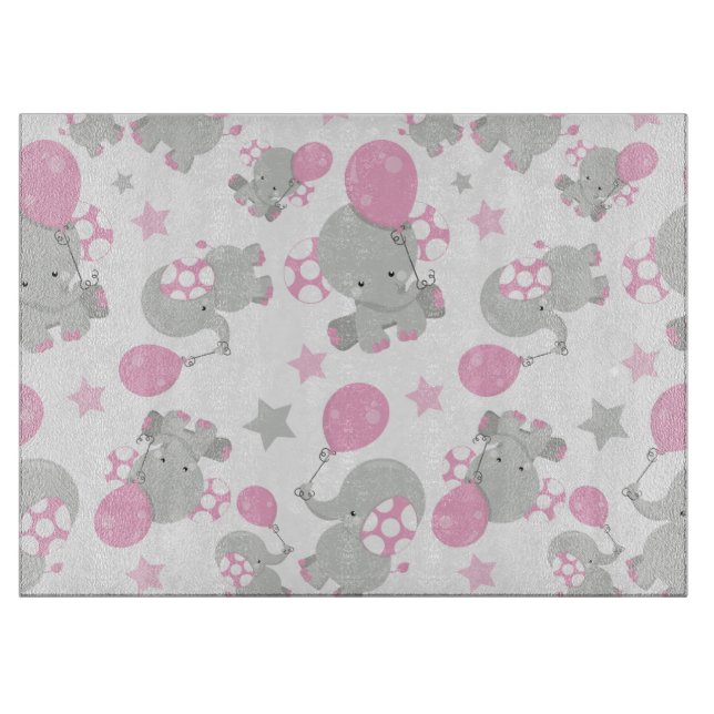 Planche À Découper Pattern of Elephants, Cute Elephants - Pink Gray (Devant)