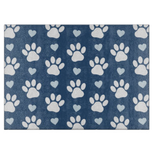 Planche À Découper Pattern of paws, Dog paws, White paws, Blue Hearts