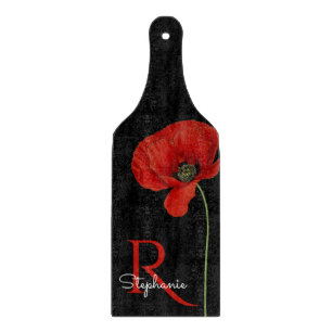 Planche À Découper Pavot rouge personnalisé sur noir