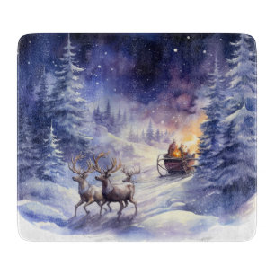 Planche À Découper Paysage hivernal Noël Renne et Traîneau