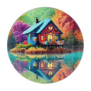 Planche À Découper Paysage naturel avec chalet et lac-38566