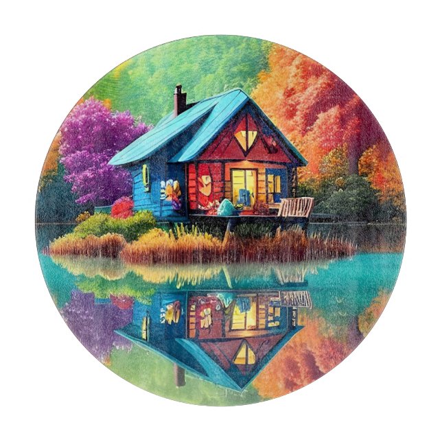 Planche À Découper Paysage naturel avec chalet et lac-38566 (Devant)