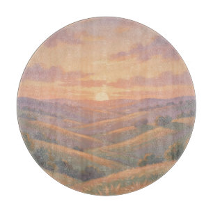 Planche À Découper Paysage Pastel de Collines Ondulantes au Coucher d