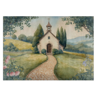 Planche À Découper Paysage Pastel du Chemin de la Chapelle Cottagecor
