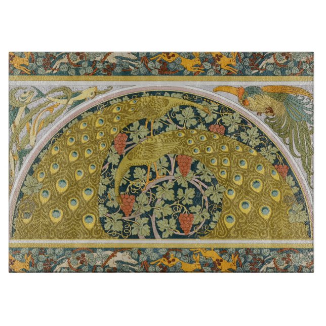 Planche À Découper Peacock Art Nouveau Style rond design complexe (Devant)