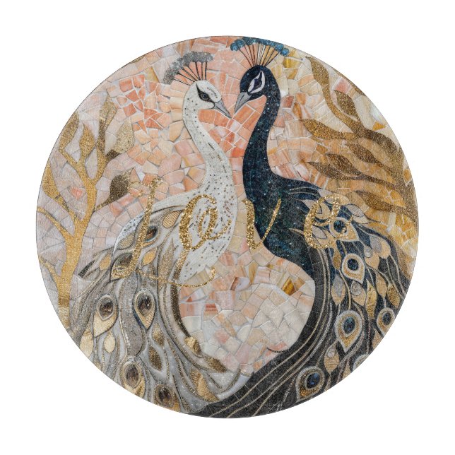 Planche À Découper Peacocks Gold Parties scintillant Love Blush Rose (Devant)