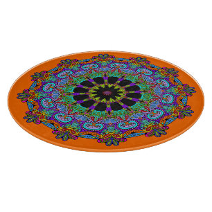 Planche À Découper Peinture à la main Mandala Horloge Face 24
