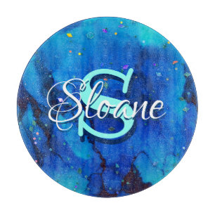 Planche À Découper Peinture à l'encre d'alcool sous-marine bleu profo