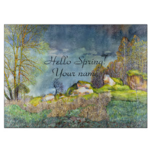 Planche À Découper Peinture à orage de printemps Aquarelle