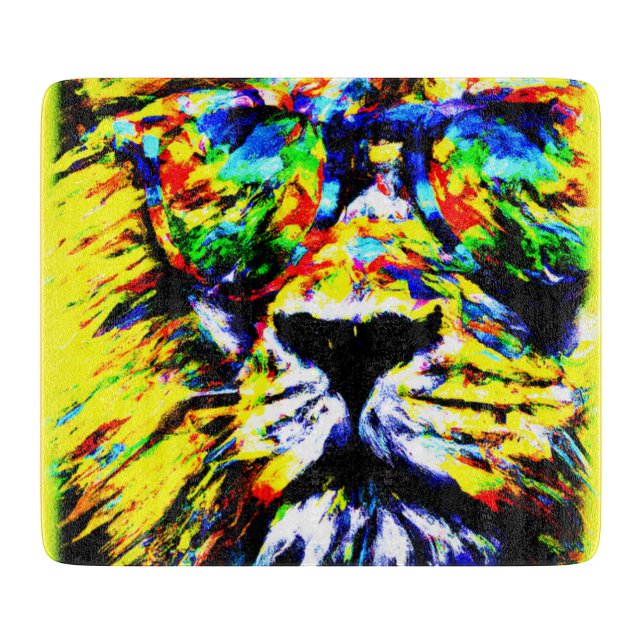Planche À Découper Peinture de Lion avec lunettes Arc-en-ciel. Comman (Devant)