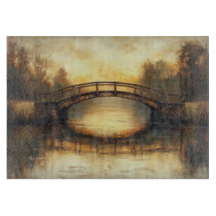 Planche À Découper Peinture de pont vintage sur la rivière Campagne 