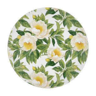 Planche À Découper Peonies de Claire de Lune blanches et jaunes