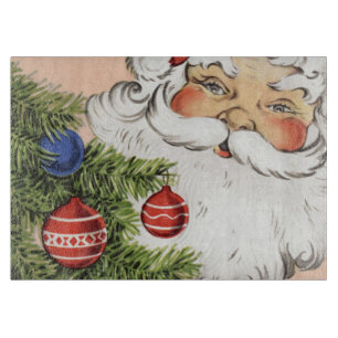 Planche À Découper Père Noël de Noël vintage avec ornements d'arbre