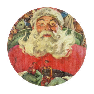 Planche À Découper Père Noël de Noël vintage dans un traîneau avec de