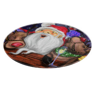 Planche À Découper Père Noël et Reindeers Funny Christmas Cutboard