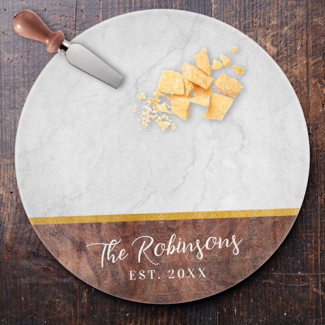 Planche À Découper Personalized Last Name Est Date Round Glass (Personalized Last Name Est Date Round Glass Cutting Board Custom Housewarming Gift Charcuterie Board)