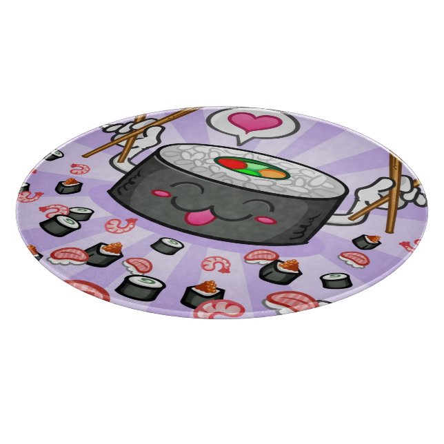 Planche À Découper Personnage de dessin animé de sushi mangeant un (Coin)
