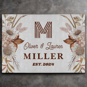 Planche À Découper Personnalisé Boho Rustique Floral Monogramme Coupl