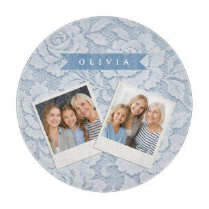 Planche À Découper Personnalisé Fleurs en dentelle bleue Élégant Roma