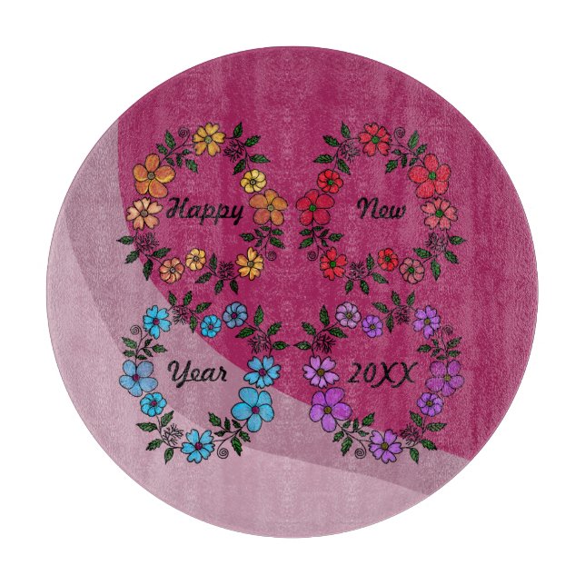 PLANCHE À DÉCOUPER PERSONNALISÉ HAPPY NEW YEAR 20XX & FLEURS WREATHS (Devant)