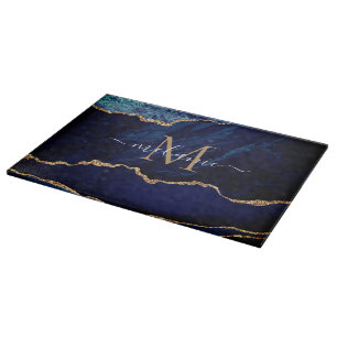 Planche à découper personnalisée Or Bleu Marine No