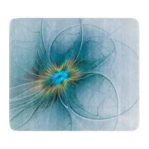 Planche À Découper Petite Beauté Moderne Bleu Or Fractal Art Flower