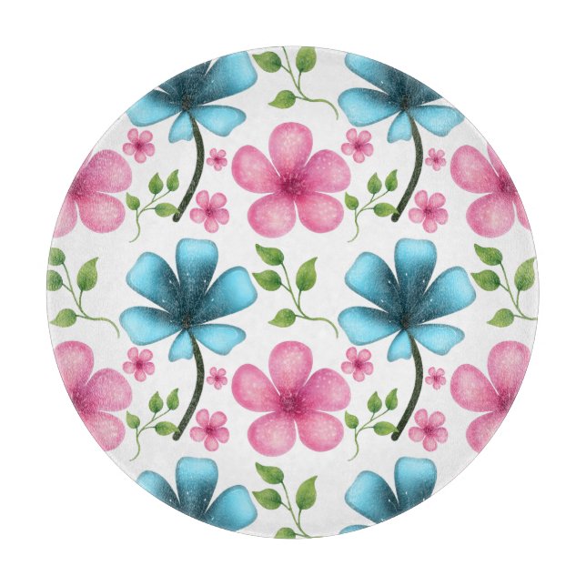 Planche À Découper Pink & Blue Floral Seamless Pattern (Devant)