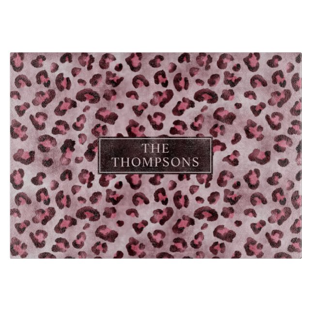 Planche À Découper Pink Leopard Animal Print With Faux Foil And Name (Devant)