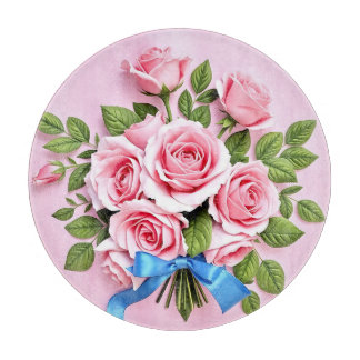 Planche À Découper Pink Roses Bouquet Ribbon Illustration