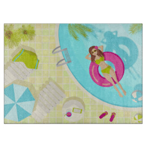 Planche À Découper Piscine fille en bikini plage d'été