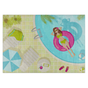 Planche À Découper Piscine fille en bikini plage d'été