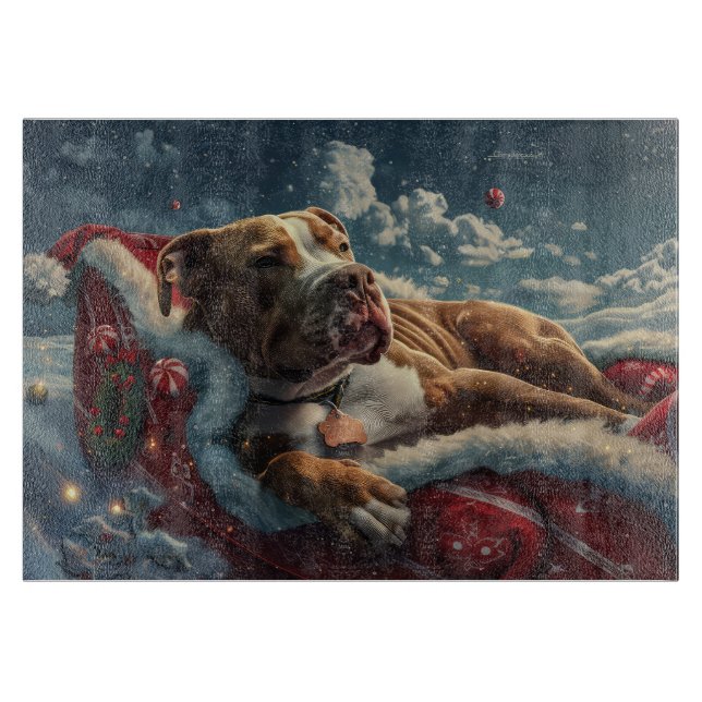 Planche À Découper Pitbull Chien Festif de Noël (Devant)