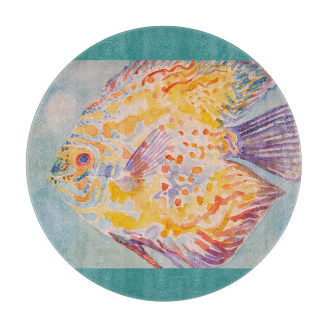 Planche À Découper Plage de mer Poisson aquarelle (Devant)