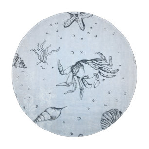 Planche À Découper Plage de Noël côtière Créatures marines Bleu