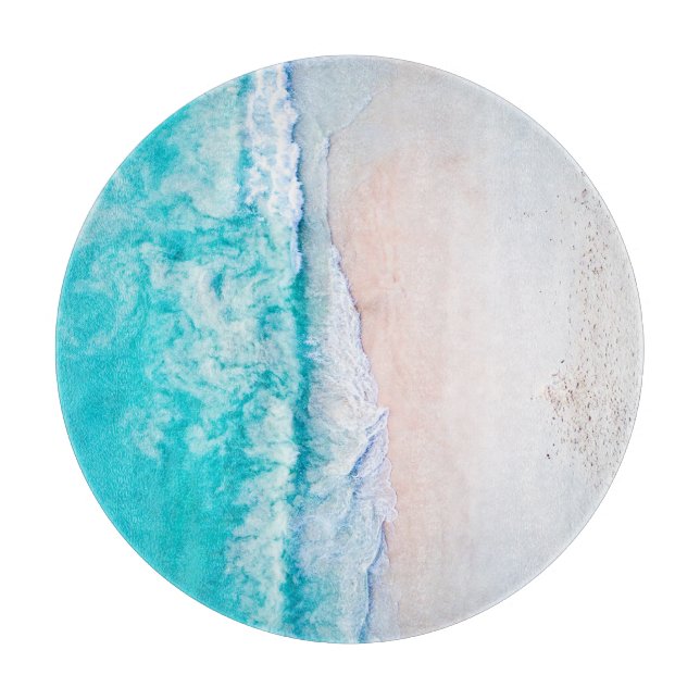 Planche À Découper Plage d'océan, beau paysage, thème de voyage. (Devant)