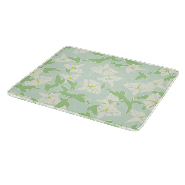 Planche À Découper Plage Florale De Verre Vert Et Blanc (Coin)