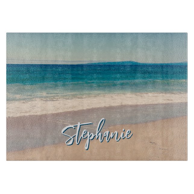Planche À Découper Plage personnalisée Photo Océan Bleu Pittoresque (Devant)