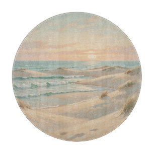 Planche À Découper Plage Tranquille Coucher de Soleil Dunes Vagues Oc
