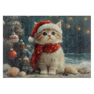 Planche À Découper Plage Vintage de Noël de Chat Perse