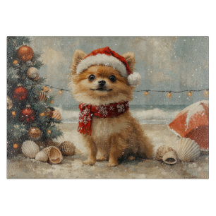 Planche À Découper Plage Vintage de Noël de Chien de Poméranie