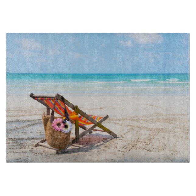 Planche À Découper Plages tropicales | Chaise de plage sur sable (Devant)