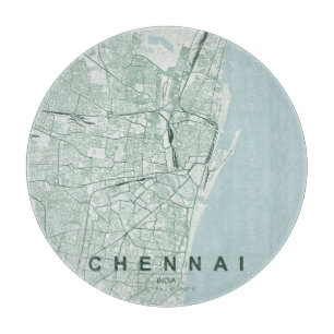 Planche À Découper Plan de la ville de Chennai en Inde, design minima