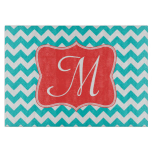 Planche À Découper Planche de coupe en verre Aqua Chevron moderne