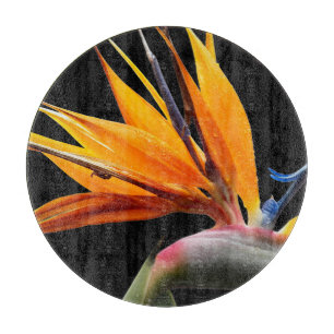 Planche À Découper Plante d'oiseau de paradis orange sur fond noir