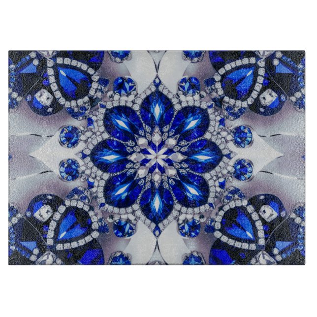 Planche À Découper Plateau de coupe en verre avec Couleurs Bleues Bla (Devant)
